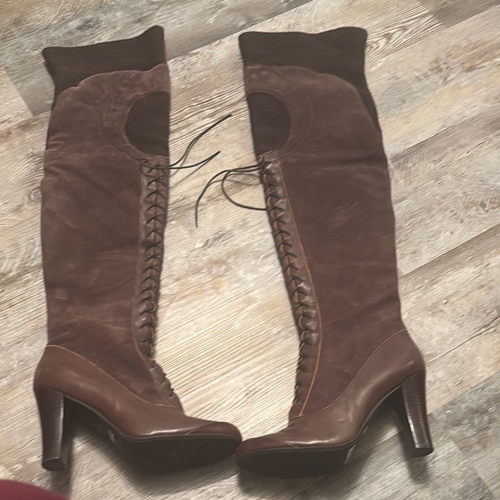 Sam Edelman Chocolate Brown Over-the-Knee Lace-Up Suede Boots